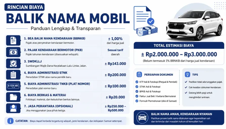 Rincian Biaya Balik Nama Mobil Terbaru
